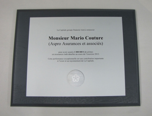 Plaque commémorative – Aluminium imprimé – La Capitale